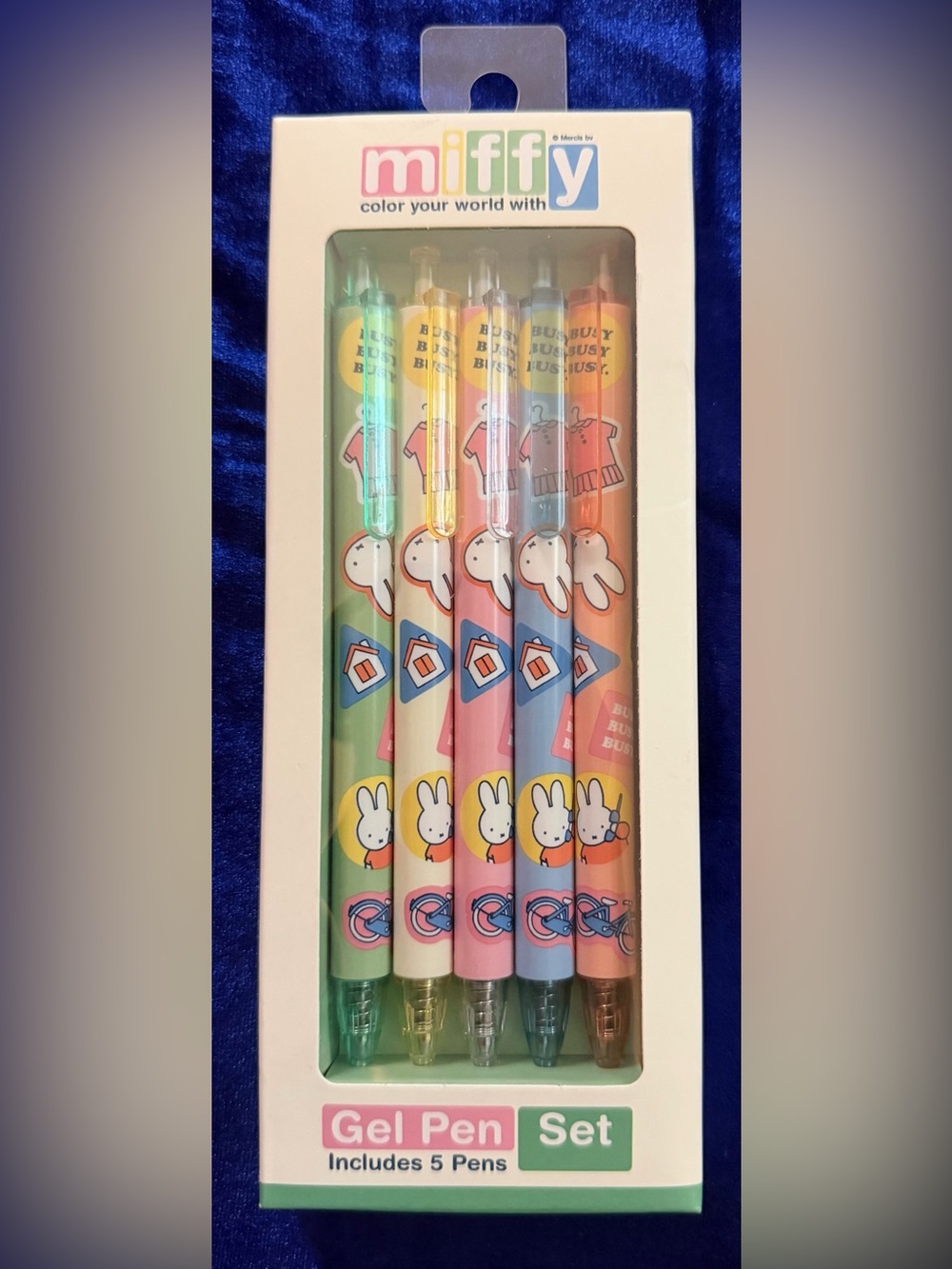 miffy Pastel Gel Pen Set - Pink, Blue, Green, Yellow, Orange (5-Pack)